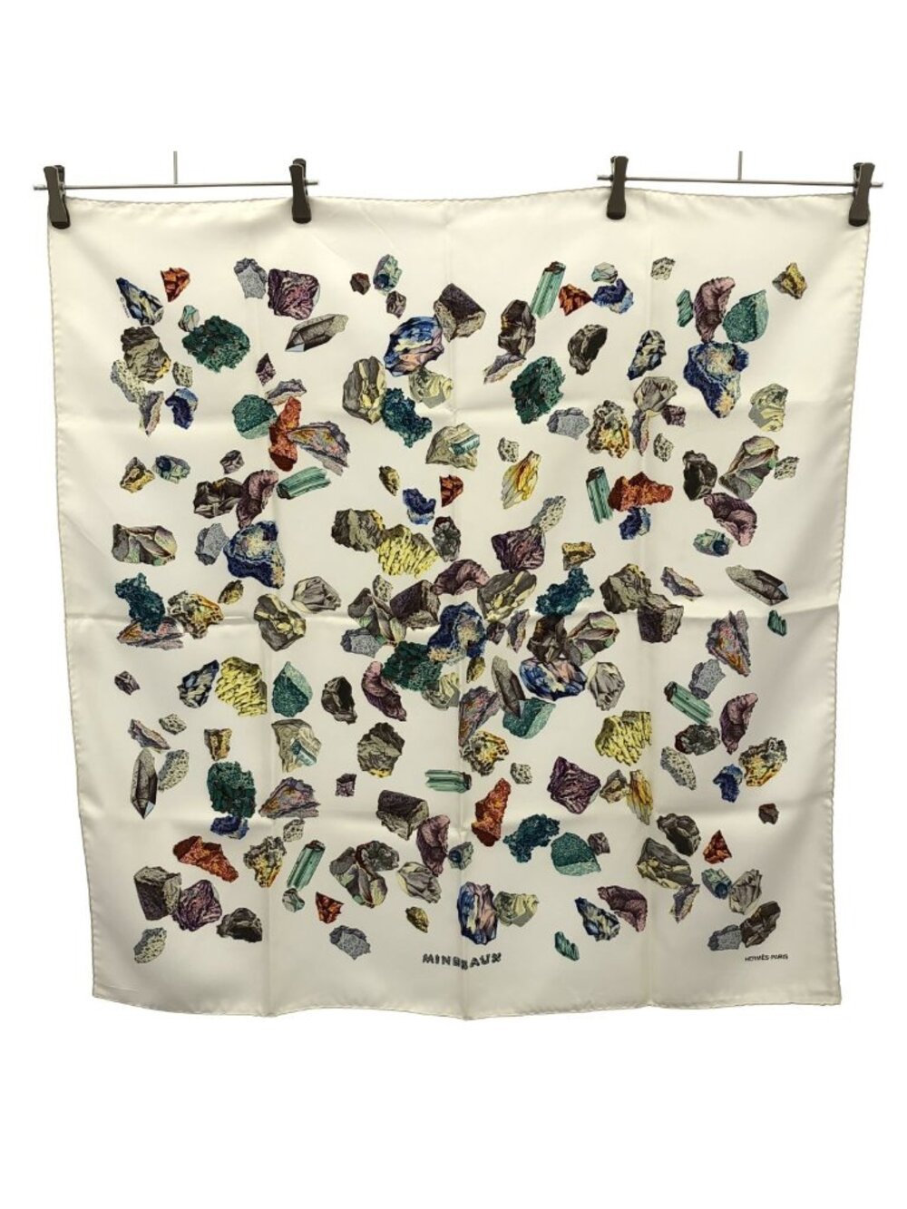 Hermes Carre 90 Mineraux Mineral Scarf White